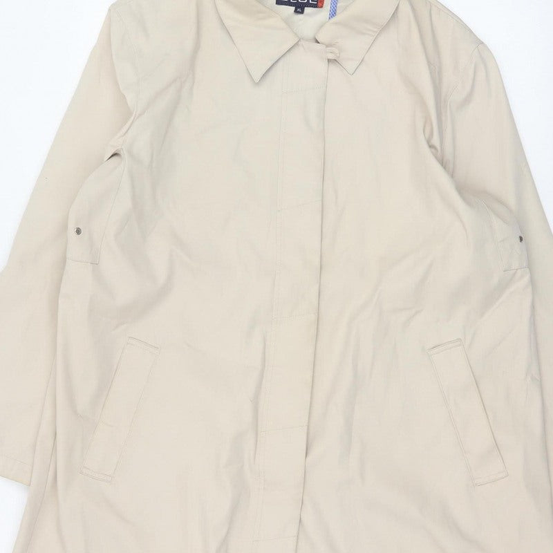 Navy Blue Mens Beige XL Long Rain Coat Concealed Zip Lightweight