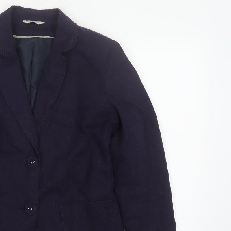 Classic Women’s Navy Blue UK 12 Linen Blend Two-Button Lined Blazer