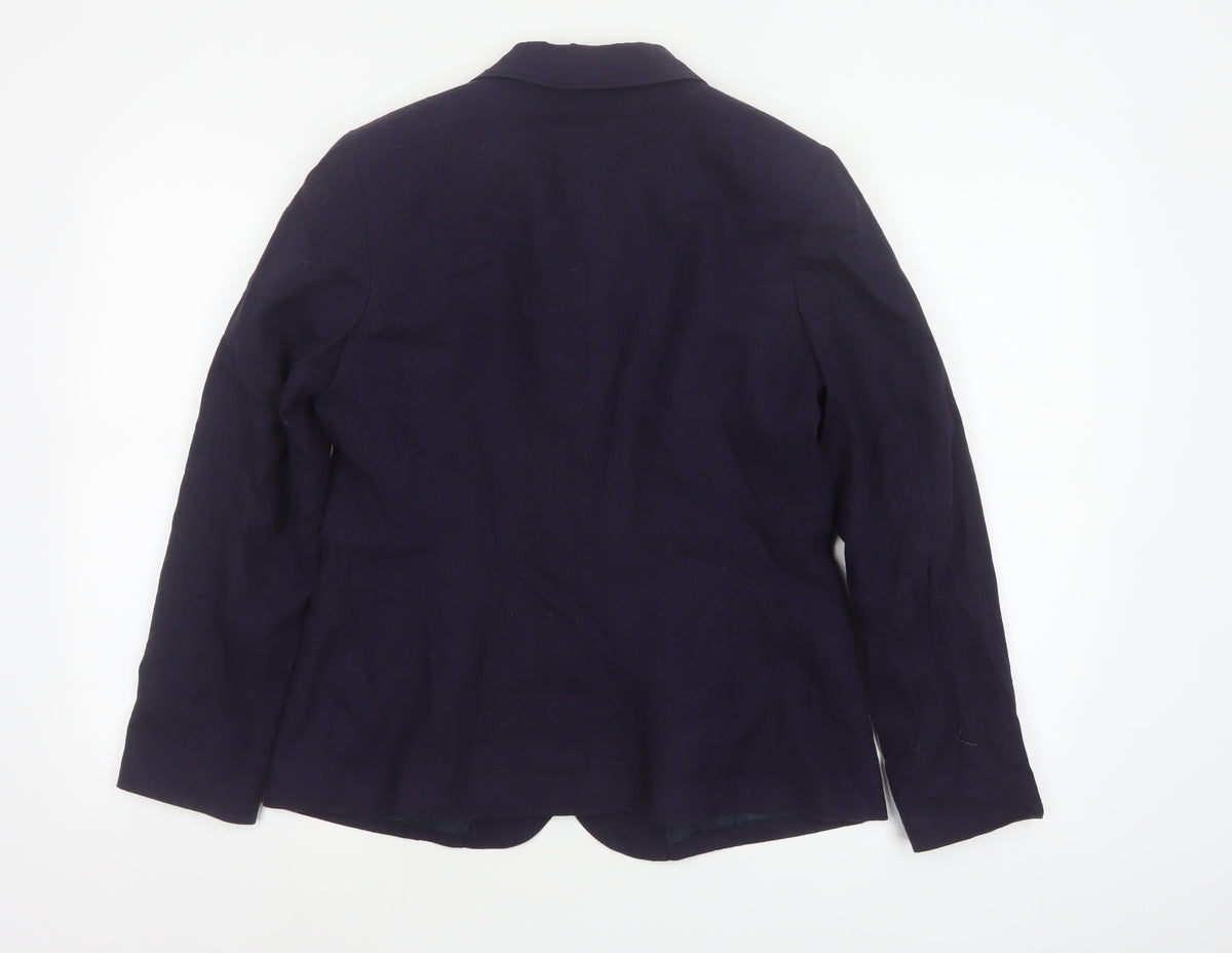 Classic Women’s Navy Blue UK 12 Linen Blend Two-Button Lined Blazer