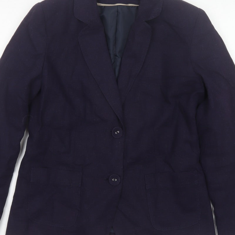 Classic Women’s Navy Blue UK 12 Linen Blend Two-Button Lined Blazer