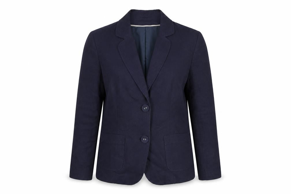 Classic Women’s Navy Blue UK 12 Linen Blend Two-Button Lined Blazer