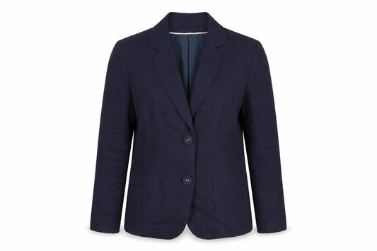 Classic Women’s Navy Blue UK 12 Linen Blend Two-Button Lined Blazer