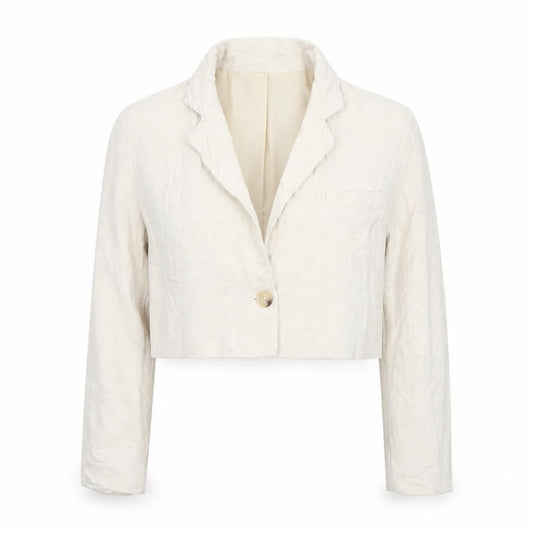 Stradivarius Women Ivory XS Cropped Linen Blend Single-Breasted Blazer