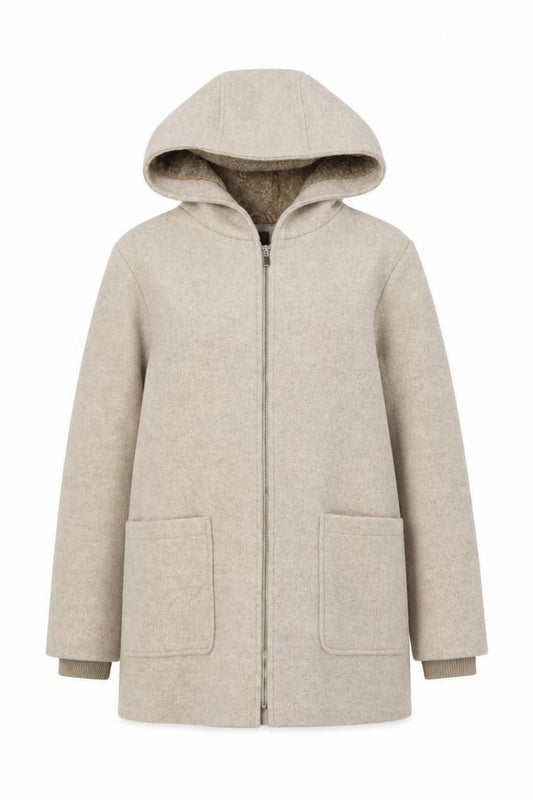 Primark Women Beige UK 14 Basic Hooded Mid-Length Zip Coat