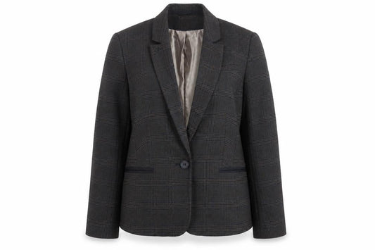Tu Women's Brown Check Blazer Size 14 Single Breasted Lined Tailored