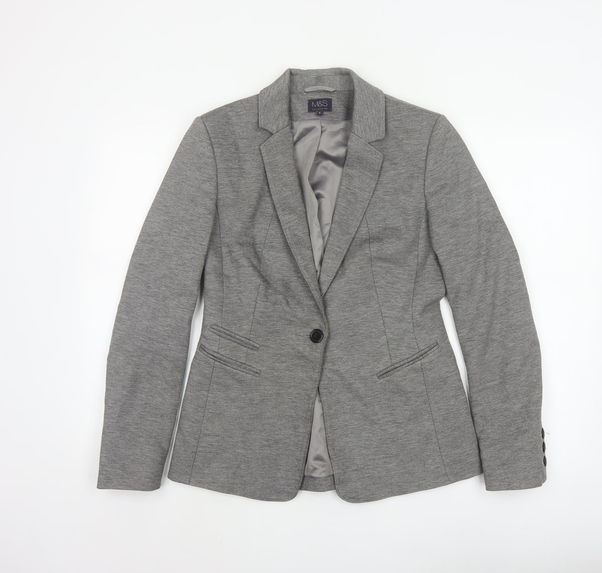 Marks and Spencer Women Grey Size 8 Tailored Stretch Blazer