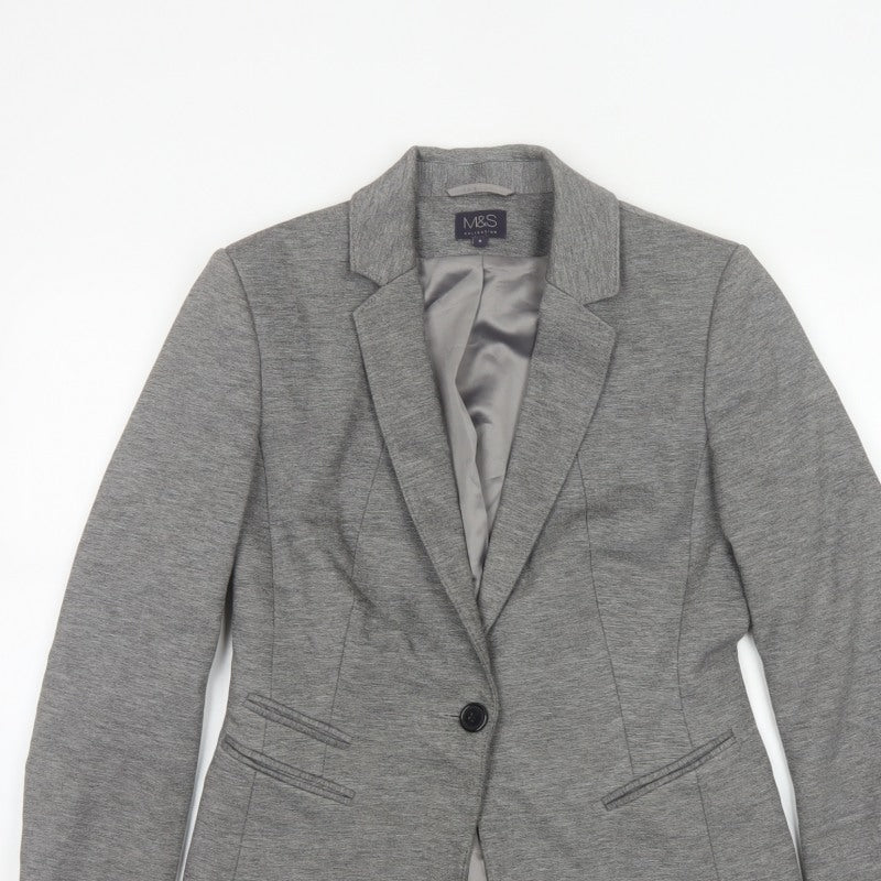 Marks and Spencer Women Grey Size 8 Tailored Stretch Blazer