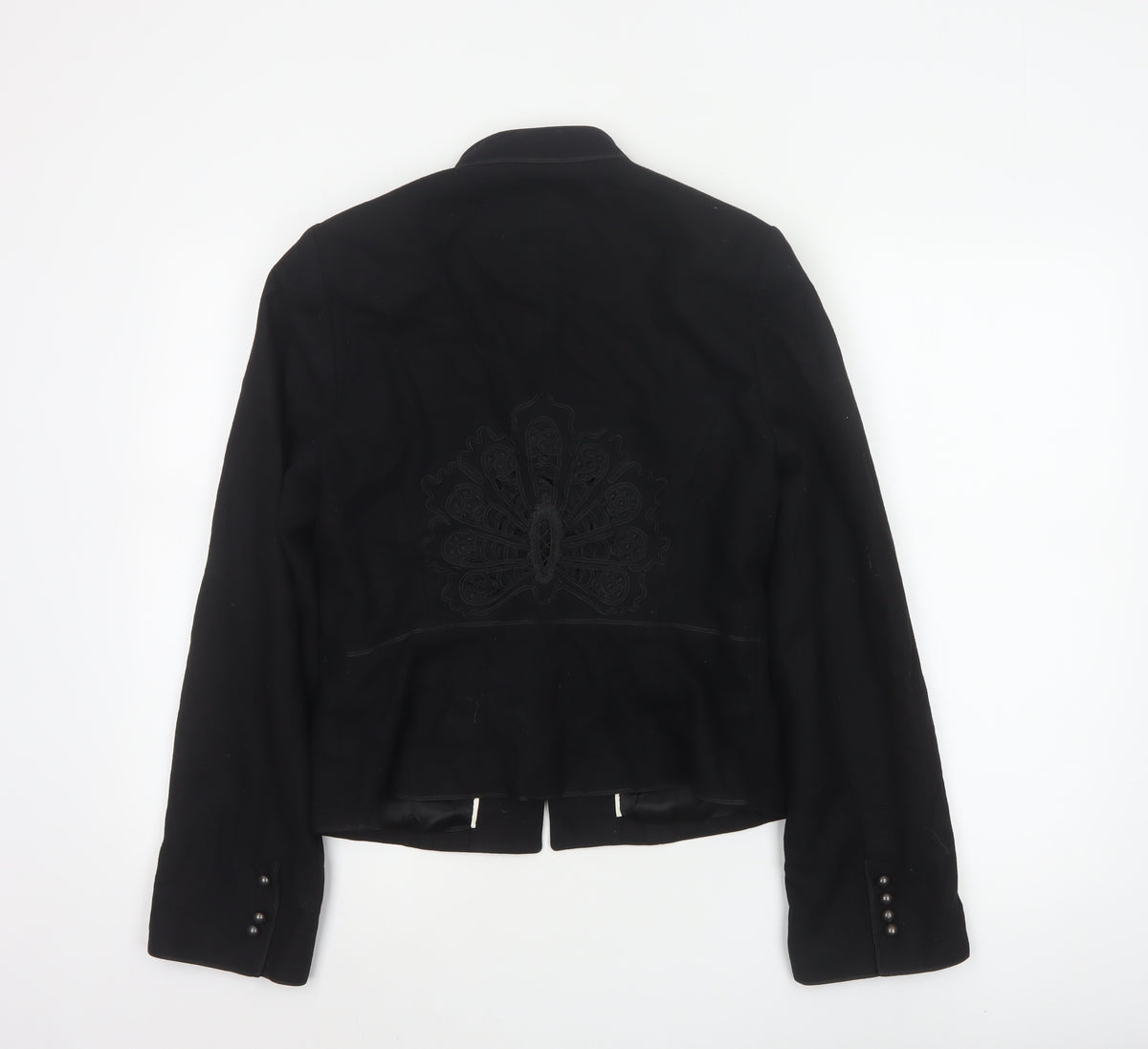 Coast Women Black UK 12 Wool Blend Embroidered Military Jacket