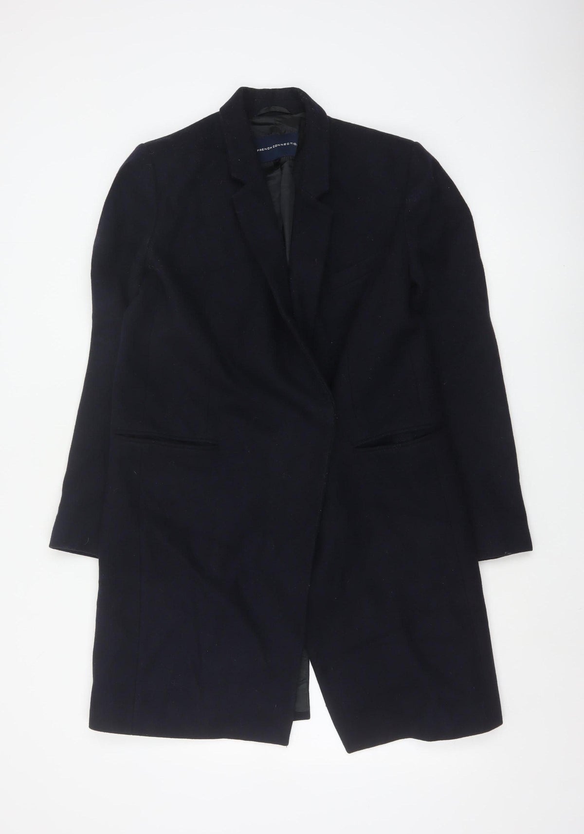 French Connection Women Blue UK 12 Wool Blend Long Overcoat Lined