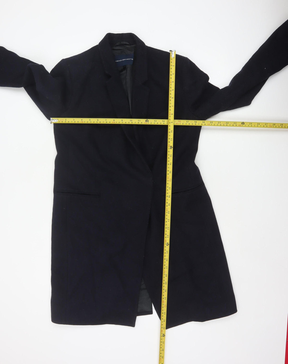 French Connection Women Blue UK 12 Wool Blend Long Overcoat Lined