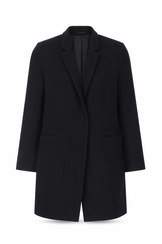 French Connection Women Blue UK 12 Wool Blend Long Overcoat Lined