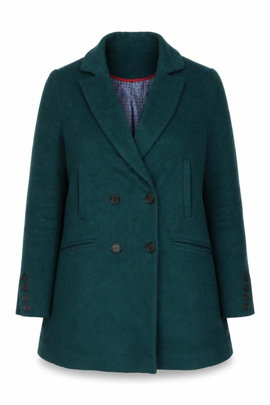 Louche Women Green UK 12 Claudia Wool Blend Double-Breasted Pea Coat