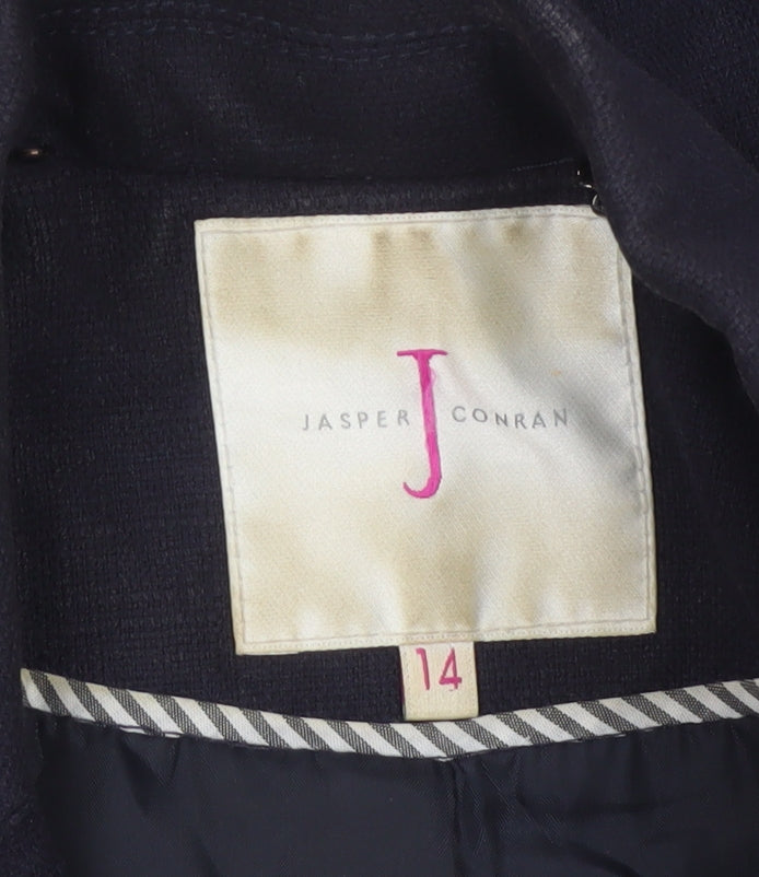 Jasper Conran Women’s Blue UK 14 Single-Breasted Cotton Blend Blazer