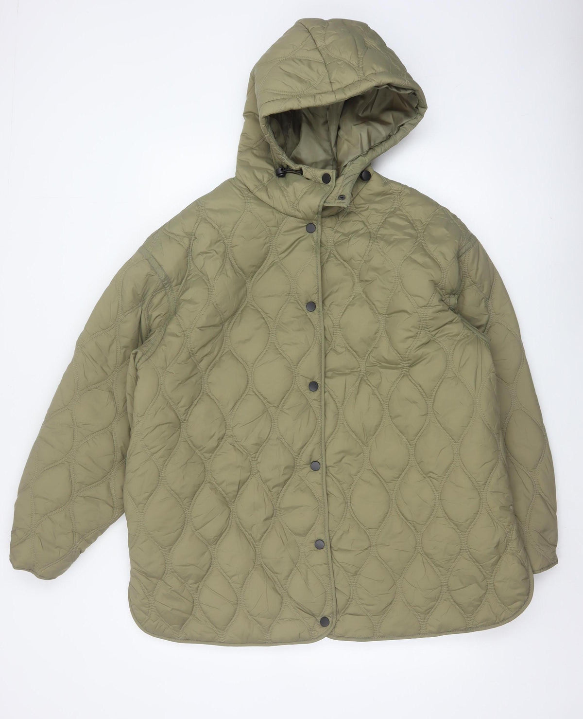 Primark Women Green M Quilted Hooded Puffer Jacket Snap Front