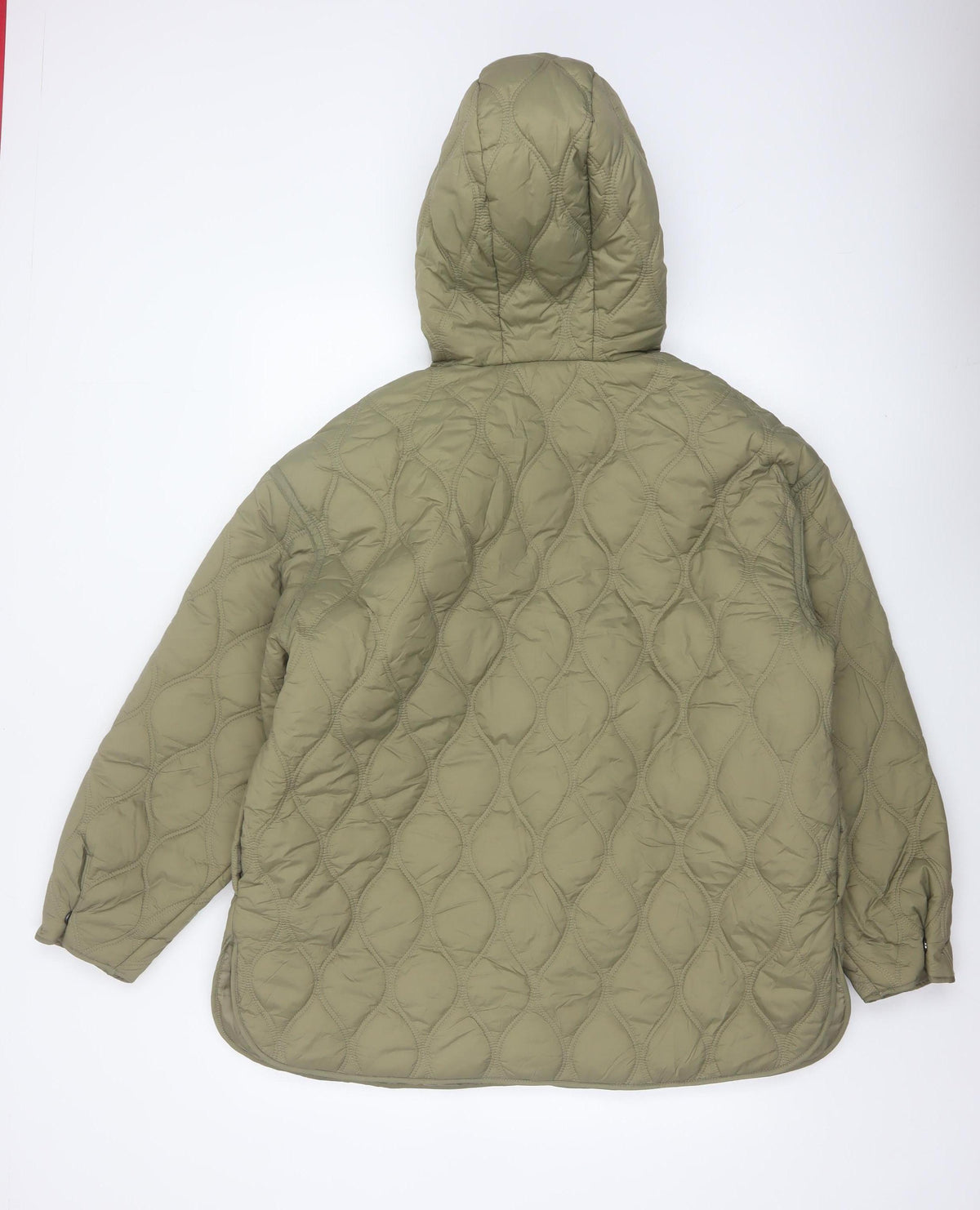 Primark Women Green M Quilted Hooded Puffer Jacket Snap Front