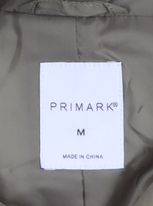 Primark Women Green M Quilted Hooded Puffer Jacket Snap Front
