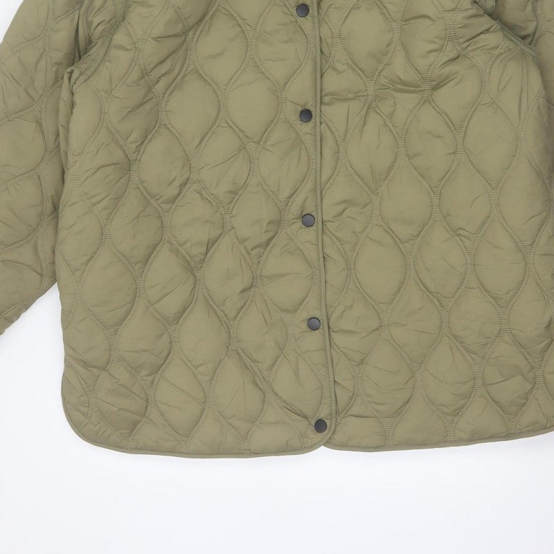 Primark Women Green M Quilted Hooded Puffer Jacket Snap Front