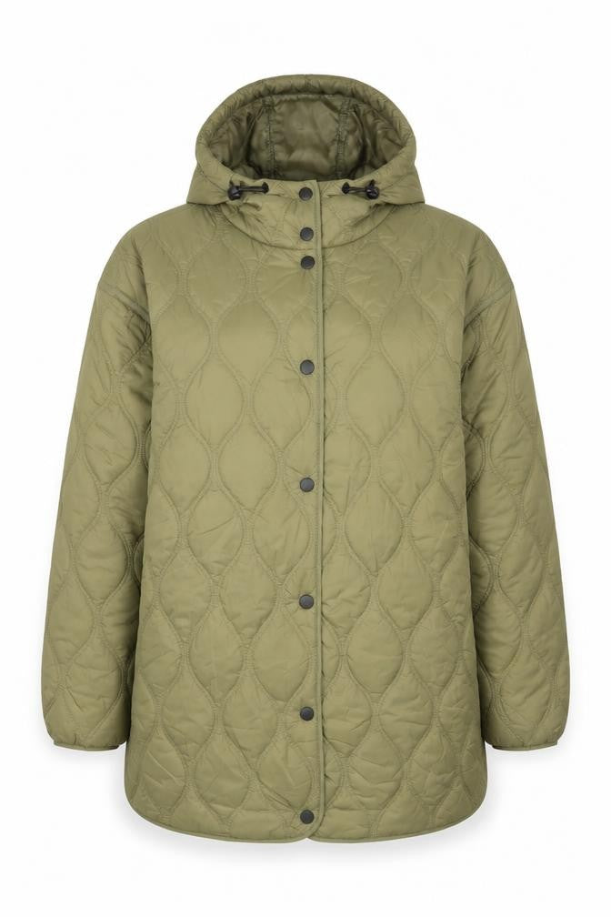 Primark Women Green M Quilted Hooded Puffer Jacket Snap Front