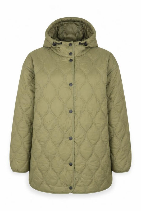 Primark Women Green M Quilted Hooded Puffer Jacket Snap Front