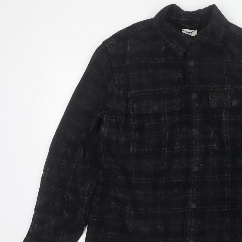 M&S Men’s Black Plaid Overshirt Jacket Size S Button Up Pockets