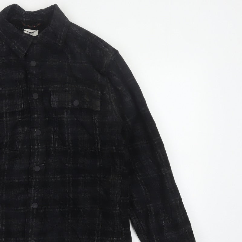 M&S Men’s Black Plaid Overshirt Jacket Size S Button Up Pockets