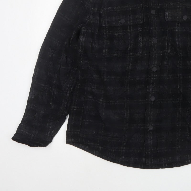 M&S Men’s Black Plaid Overshirt Jacket Size S Button Up Pockets