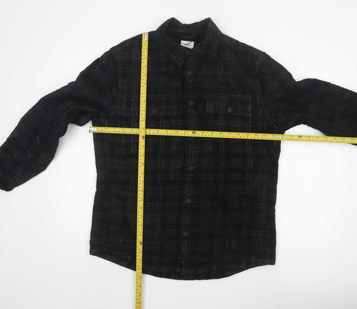 M&S Men’s Black Plaid Overshirt Jacket Size S Button Up Pockets