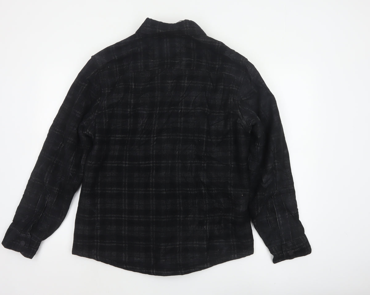 M&S Men’s Black Plaid Overshirt Jacket Size S Button Up Pockets