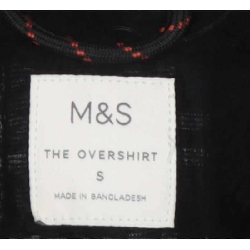 M&S Men’s Black Plaid Overshirt Jacket Size S Button Up Pockets