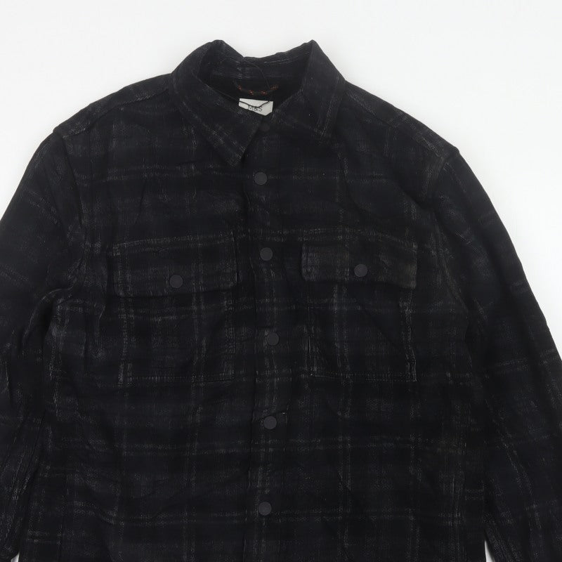 M&S Men’s Black Plaid Overshirt Jacket Size S Button Up Pockets