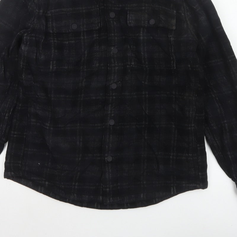 M&S Men’s Black Plaid Overshirt Jacket Size S Button Up Pockets