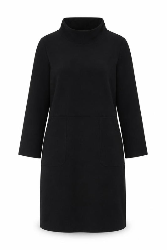 Boden Women Black UK 12R Sheath Knee Length High Neck Long Sleeve Dress