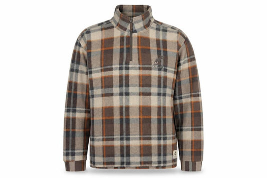Fat Moose Men’s Brown Plaid Fleece 1/4 Zip High Neck Sweatshirt XL