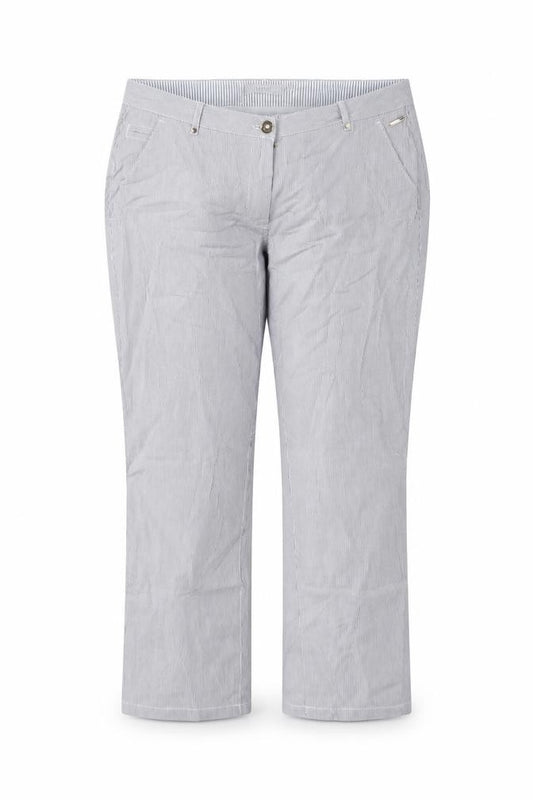 Marks & Spencer Women Grey Stripe Chino Trousers UK 16 Short