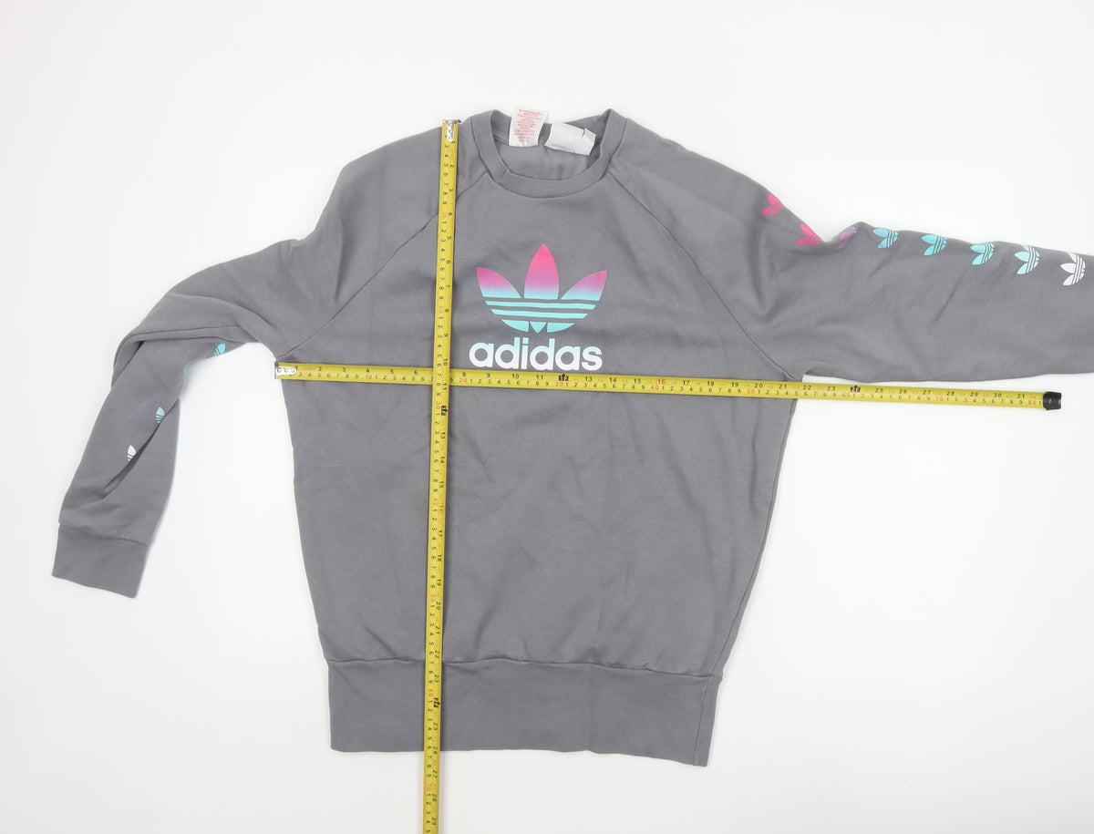 Adidas Girls Grey 14-15 Years Pullover Sweatshirt Trefoil Logo