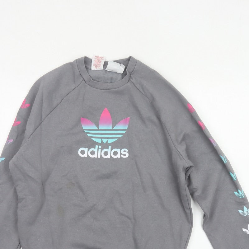 Adidas Girls Grey 14-15 Years Pullover Sweatshirt Trefoil Logo