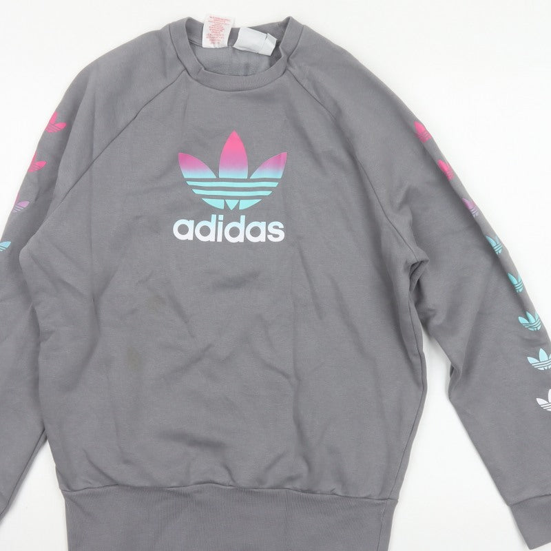 Adidas Girls Grey 14-15 Years Pullover Sweatshirt Trefoil Logo