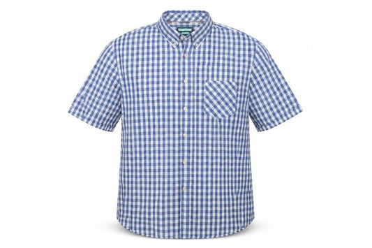 Avenue Men’s Blue Check Cotton Button-Down Short Sleeve Shirt 2XL