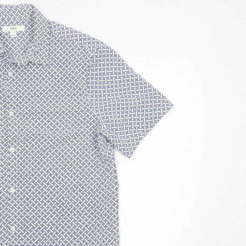 Marks and Spencer Men Multicoloured L Geometric Short Sleeve Shirt