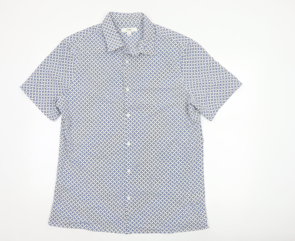 Marks and Spencer Men Multicoloured L Geometric Short Sleeve Shirt