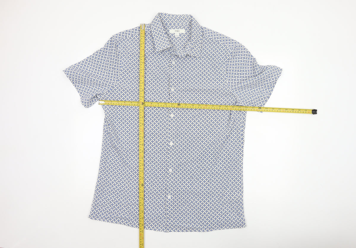 Marks and Spencer Men Multicoloured L Geometric Short Sleeve Shirt