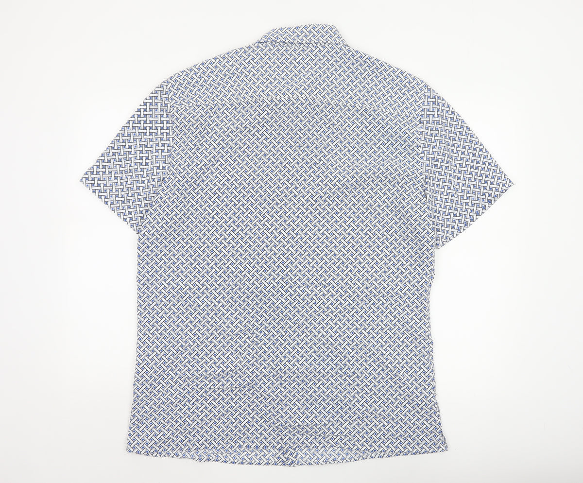 Marks and Spencer Men Multicoloured L Geometric Short Sleeve Shirt
