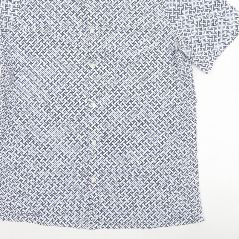 Marks and Spencer Men Multicoloured L Geometric Short Sleeve Shirt