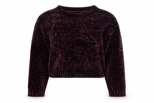 New Look Women Purple M Velour Knit Crew Neck Cropped Jumper