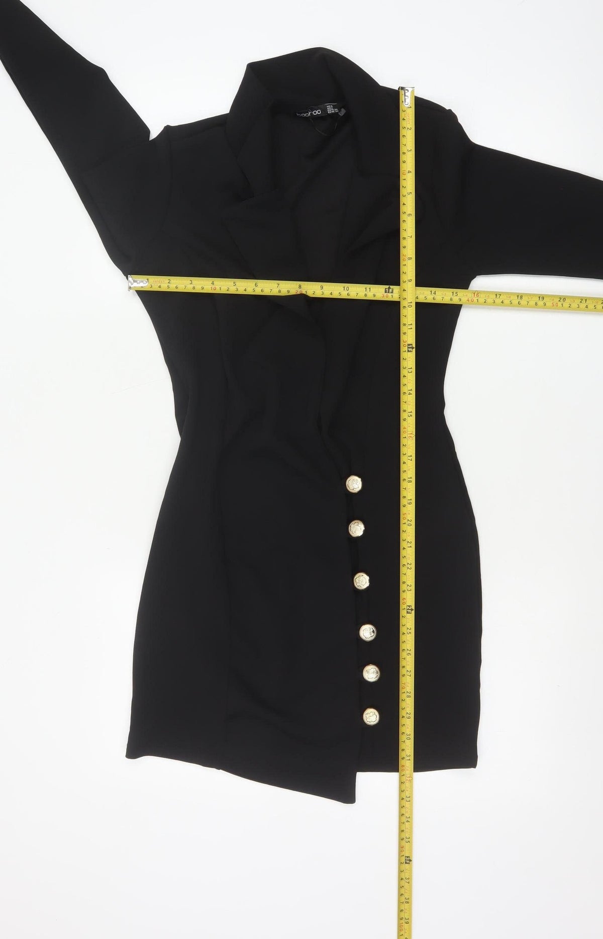 Boohoo Women Black UK 10 Gold Button Collared Jacket Dress