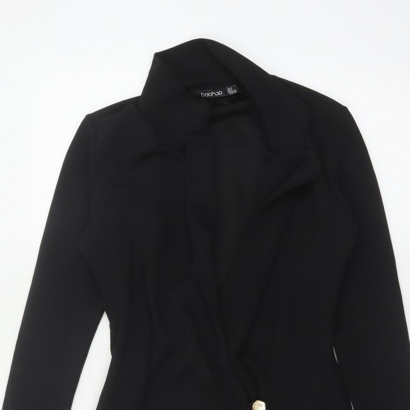 Boohoo Women Black UK 10 Gold Button Collared Jacket Dress