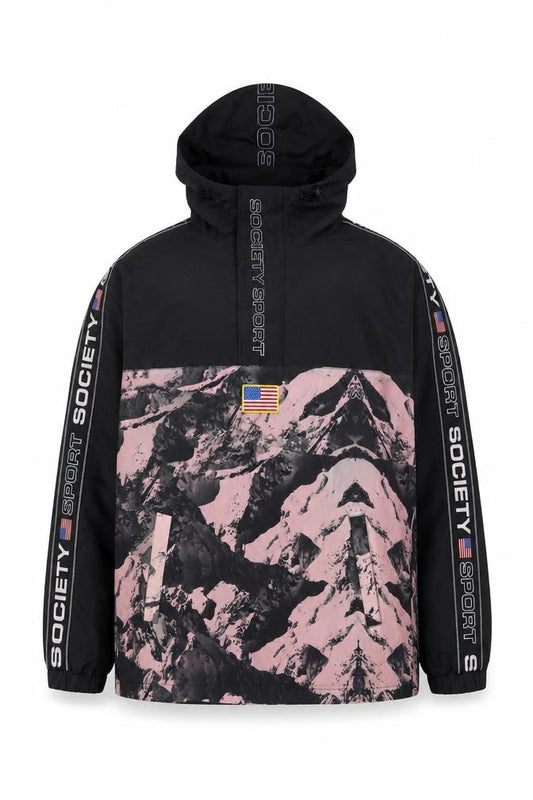 Society Sport Men's Black Pink XS Hooded Ski Jacket Mountain Print