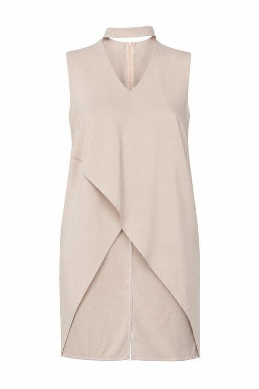 Quiz Women Beige UK 16 Sleeveless Wrap V-Neck Zip Blouse Top