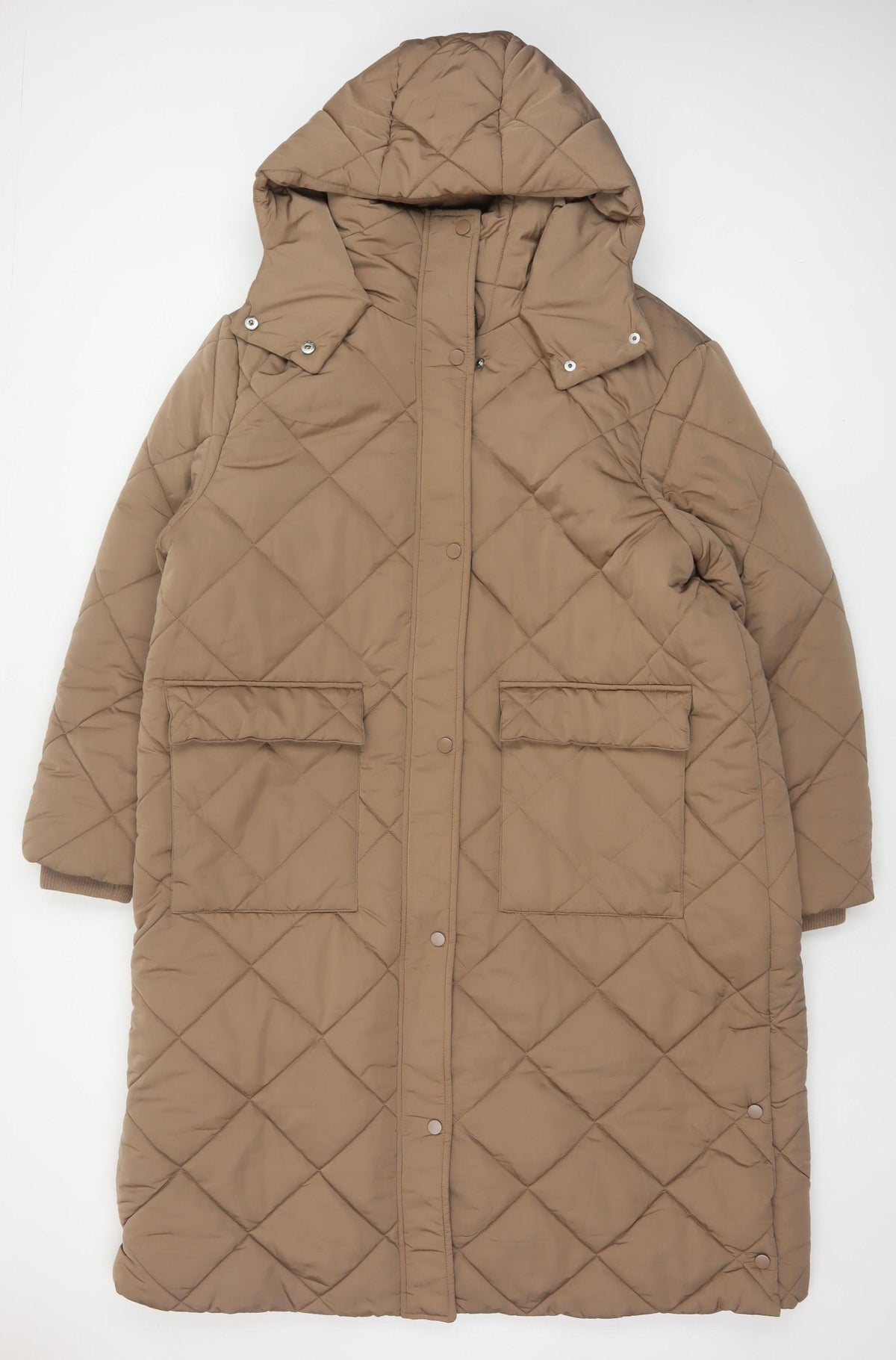 Nutmeg Women Brown Size 20 Long Hooded Quilted Puffer Coat