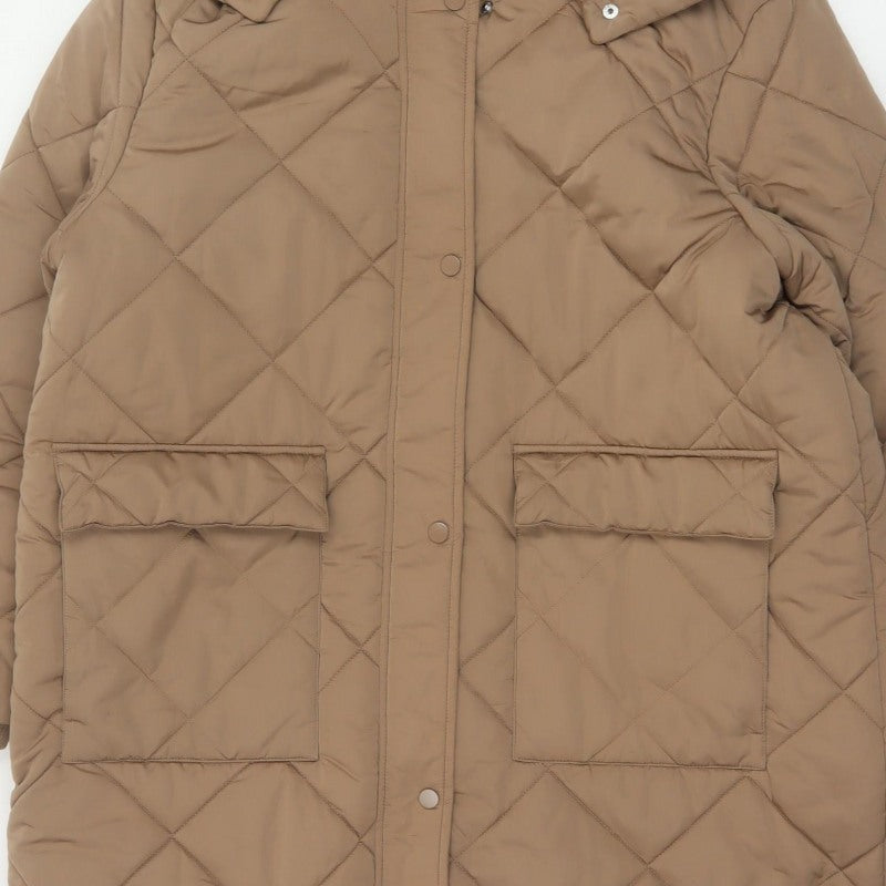 Nutmeg Women Brown Size 20 Long Hooded Quilted Puffer Coat